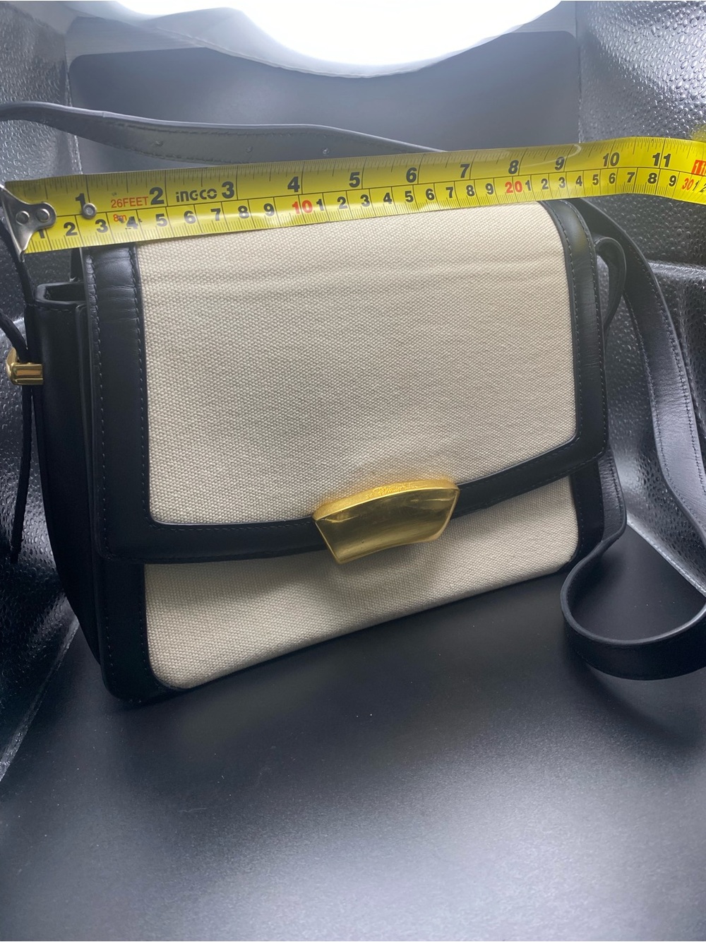 3.1 Phillip Lim Cream and Black Leather-Trim Shoulder Bag with Gold Closure - Picture 9 of 12